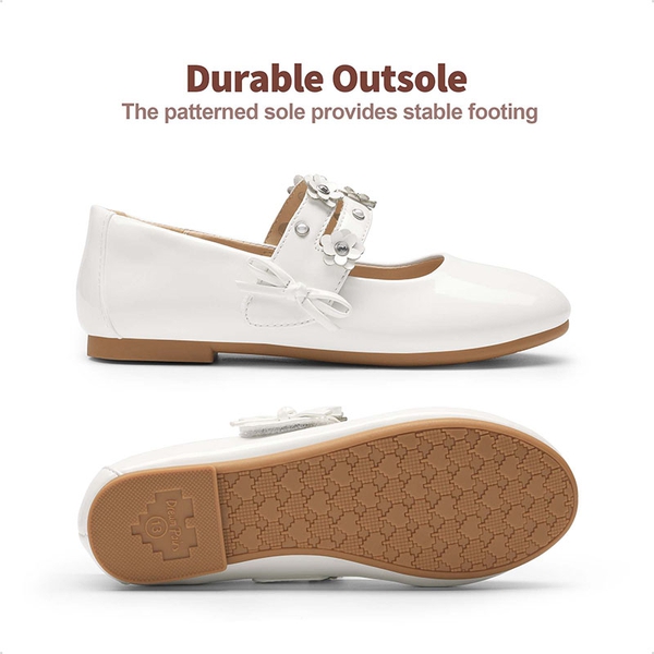 Girls Flower Pearls Bow Mary Jane Flats - WHITE - 1